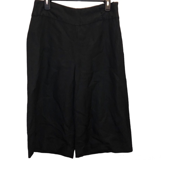 August Silk Sportswear Linen Blend Cropped Wide Leg Culotte Pants‎ Black 8 - Picture 1 of 7